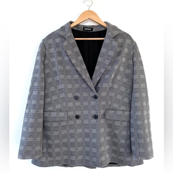 Express Oversized Glen Plaid Double Breasted Blazer - Picture 1 of 12